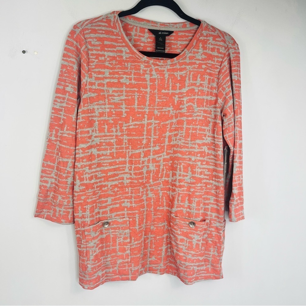 Ali Miles NEW Size Small Salmon Orange Pocket Snap Side Top K11